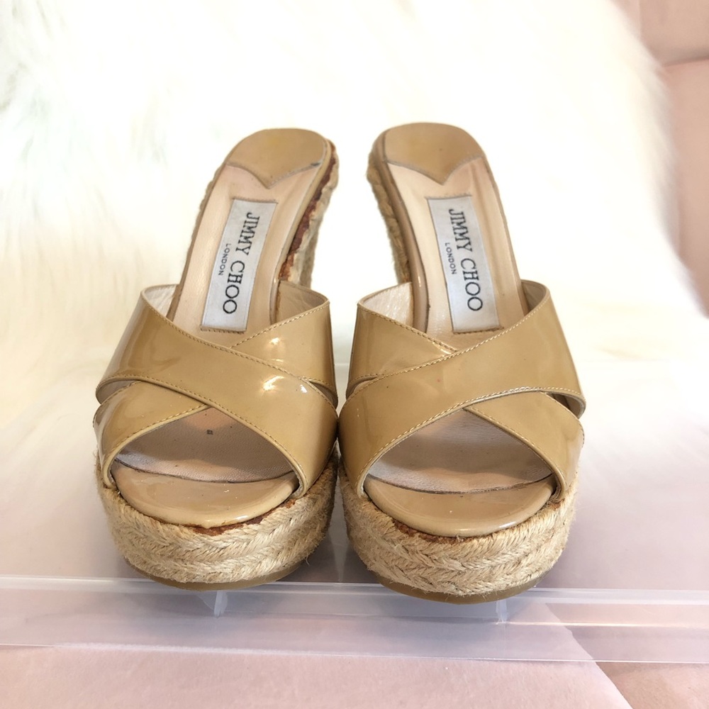 Jimmy Choo Nude Espadrille Wedge Sandal